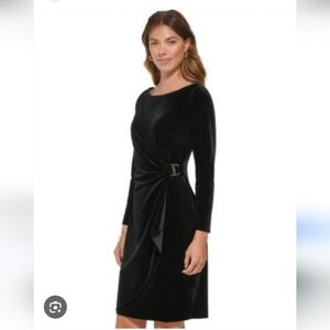 Vintage DKNY Draped Boat Neck Velvet Sheath Dress